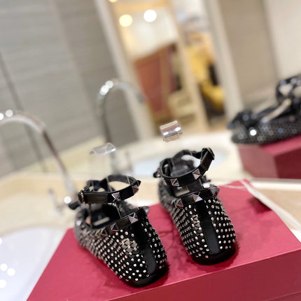 VALENTINO 26S BALLET FLATS IN BLACK CRYSTAL-EMBELLISHED MESH