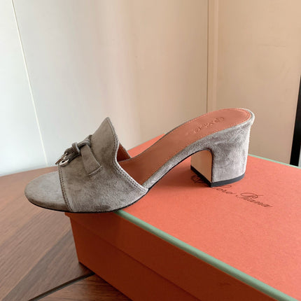 LP 26S SUMMER MULE HEELS 60MM IN GREY SUEDE GOLD HARDWARE