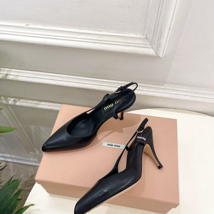 MIUMIU 26S SLINGBACK PUMPS 85MM IN BLACK CALFSKIN