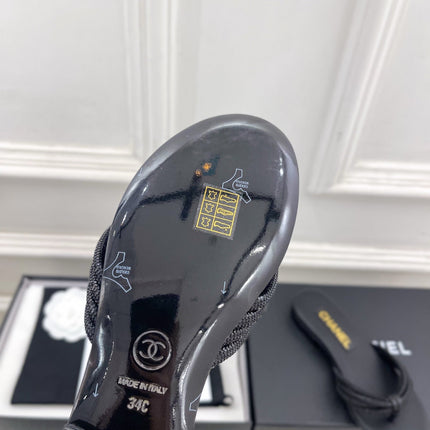 CHANEL 26S THONG SANDALS IN BLACK WITH CRYSTAL EMBELLISHED STRAPS