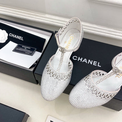 CHANEL 26S HIGH HEELS 65 MM IN WHITE WITH CRYSTAL EMBELLISHMENTS