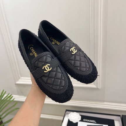 CHANEL 26S LOAFER MULES IN BLACK LAMBSKIN AND TWEED