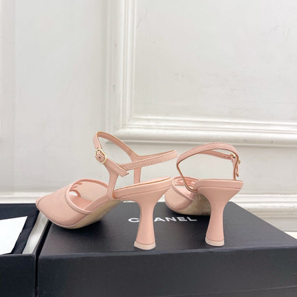 CHANEL 26S HIGH HEEL SLINGBACK SANDALS 70 MM IN LIGHT PINK MESH