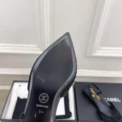 CHANEL 26S FLAT POINTED TOE SLINGBACK IN BLACK MESH