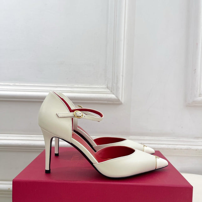 VALENTINO 26S ANKLE-STRA PUMPS 85 MM CREAM WHITE CALFSKIN