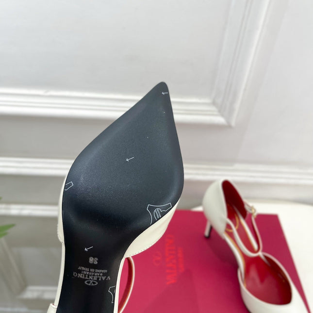 VALENTINO 26S ANKLE-STRA PUMPS 85 MM CREAM WHITE CALFSKIN
