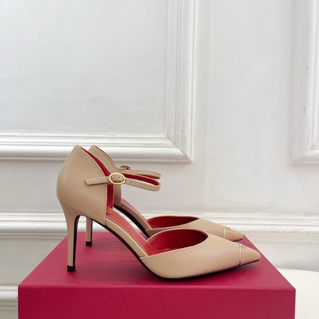 VALENTINO 26S ANKLE-STRA PUMPS 85 MM BEIGE CALFSKIN