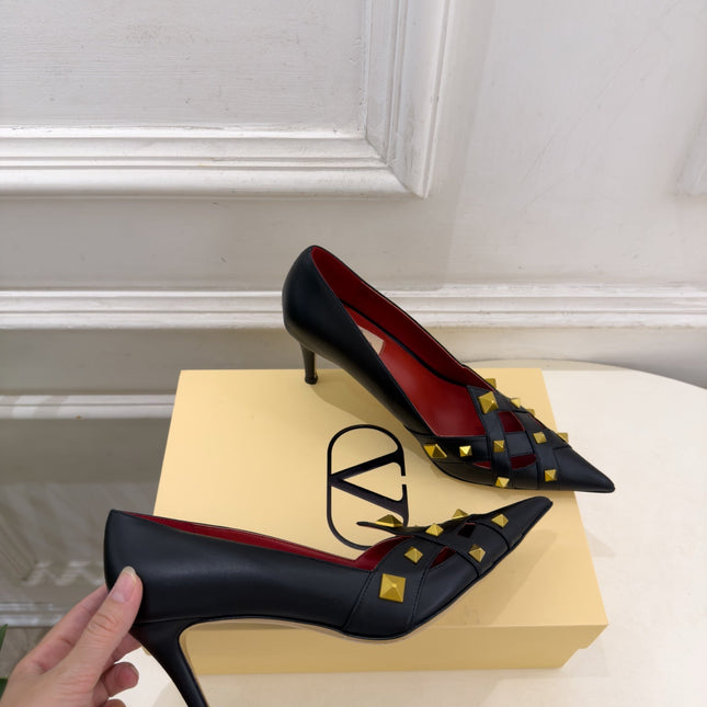 VALENTINO 26S STUDDED POINTED TOE PUMPS 80 MM IN BLACK CALFSKIN