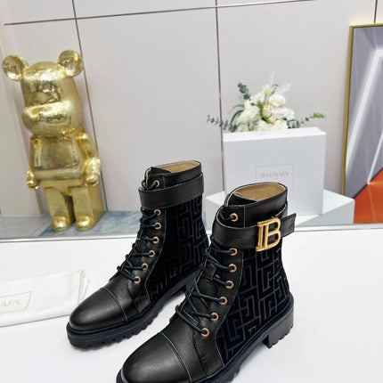 BALMAIN 26S BOOTS IN BLACK CALFSKIN AND SUEDE
