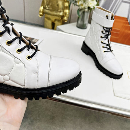 BALMAIN 26S COMBAT BOOTS IN WHITE CALFSKIN