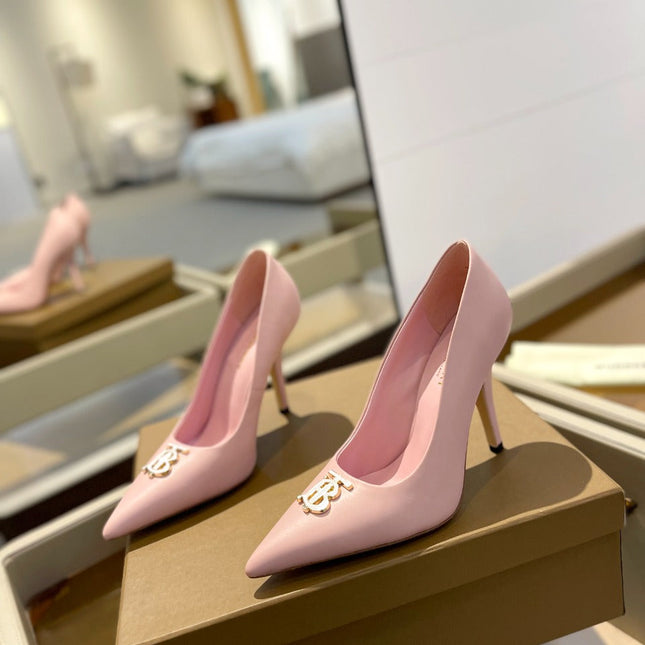 BURBERRY 26S HIGH HEELS 105 MM IN LIGHT PINK CALFSKIN WITH LOGO